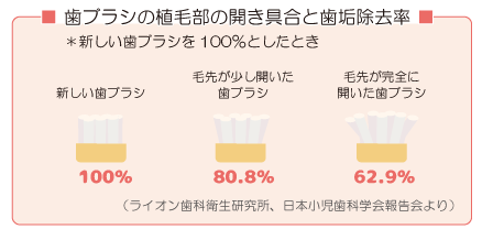 歯ブラシの植毛部の開き具合を歯垢除去率